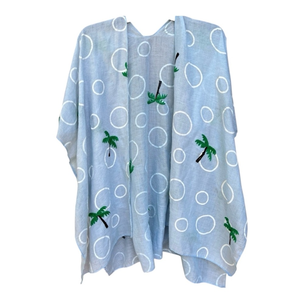 Palm Tree Print Light Blue Kimono Cardigan